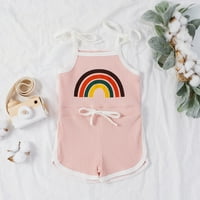 Детски клирънс за дрехи под $ Lawor Toddler Kids Girl Leeveless Halter Jumpsubed Ribbed Playsuit Rainbow Clothes Comple Pink 110
