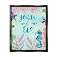 Ступел индустрии Вие, аз и море Романски плаж любовник океан живот фраза графично изкуство струя черно плаваща рамка платно печат стена изкуство, дизайн от Кейти Дусет
