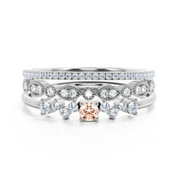 Zigzag Style 1. Карат кръг отряд морганит и диамант Moissanite уникален стил годежен пръстен, тънък пръстен, сватбен пръстен в 10K плътно бяло злато, подарък за нея, обещаващ пръстен, трио комплект, съвпадаща лента