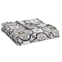 Черно сиво таупе бяло декоративно одеяло за хвърляне: мек плюшено кадифено руно реколта quatrefoil акцент за дивана или легло