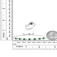 Gem Stone King 3. CT сърце форма Зелен нано изумруден сребърен пръстен и комплект бижута за гривни