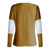 Пуловери за жени Fashion O Neck Stripe Leopard Print Комфортен дълги ръкави пуловер върхове полиестер жълт xxl
