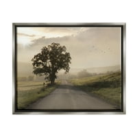 Ступел индустрии Самотно дърво Тиха сутрин път селски пейзаж снимка блясък сив плаваща рамка платно печат стена изкуство, дизайн от Лори Дайтър