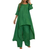 Плюс размер рокля Макси рокля жени памук той МП костюм мода Удобни къс ръкав и дълги панталони Плътен цвят Есен рокли зелена рокля ШЛ