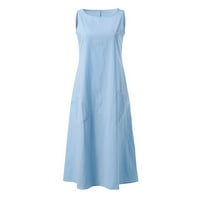 Дамски рокли Лъжичка врата Случайни печатни средата дължина А-линия лятна рокля без ръкави Синьо 3хл