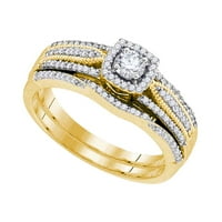 10к жълто злато Дамски естествен кръгъл диамант сватбена сватба годежен пръстен група размер комплект-7.5