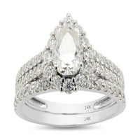 CT Round & Pear Diamond Lab отглеждана създадена хало два реда сватбен булчински пръстен комплект в 14K бижута за бяло злато за жени за жени EGL сертифициран размер на пръстена - 4