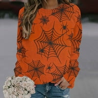 Извънгабаритни суитчър за жени Хелоуин печат Мода Екипажа врата Дълъг ръкав хлабав оранжеви Суитчъри л