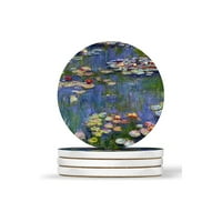 Neoskon Water Lilies Claude Design - кръгли каботажници, естествен пясъчник - комплект от 4