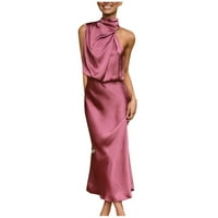 Женски рокли отпечатана дължина на глезена РАЗПОЛЗВАНЕ НА ЛЕСКА МОДА Лятна макетна рокля от врата горещо розово xl