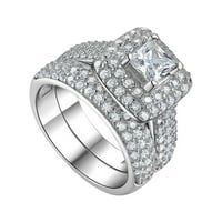 Създайте двойка принцес квадрат диамант комплект пръстен моден годежен сватбени бижута за жени