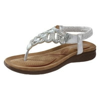 Сандали за жени комфорт с еластична глезена каишка ежедневни Бохемски плажни обувки Мода кристал кристал декор миди подстригване ремък сандали