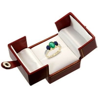 14k жълто злато Diamond Natural Emerald Ring Овал 3-камъни със HQ Blue Sapphire, размер 8