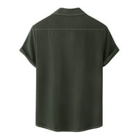 Опростени мъжки ризи клирънс Плътен цвят мъже случайни бутони твърди с джоб Вечерен къс ръкав риза блуза