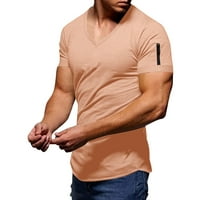 Shpwfbe мъжки тениска мъжете лято солиден цвят цип джобна риза с късо ръкав горна блуза