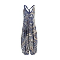 Женски летни рокли плажни ваканционни рокли бохо рокли флорални отпечатани без ръкави, подаръци на разчистване тъмносин XL