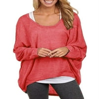 Taykoo женски твърд цвят дълги ръкави разхлабени пуловер блуза