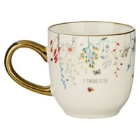 Християнско изкуство подаръци бяло и злато флорални керамични кафе и чай чаша за жени: Благодаря - сол. 5: вдъхновяващ библейски стих в многоцветни цветя, пеперуди и