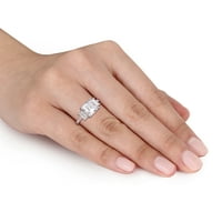 Дамски 3-Каратов Т. Г. в. осмоъгълник, Асцер-изрязан и багет-изрязан роса бял създаден моасанит Сребърен 3-каменен годежен пръстен