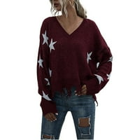 Lovskoo жени с v-образно деколте пуловер пуловер Дами ежедневни плътни цветове V-Neck Loose Knit пуловерни върхове