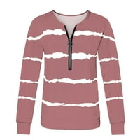 Ersazi дамски върхове падат женски моден цип V-образен пуловер с дълъг ръкав отпечатани ежедневни робини риза в разстояние розови женски върхове и блузи xxl