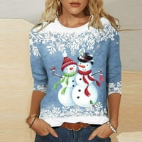 Дамска Мода Коледен печат Около врата пуловер дълъг ръкав хлабав връх в клирънс светло сини Дамски върхове и блузи клирънс ШЛ