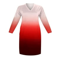 Sundresses за жени модна дължина на коляното с дълъг ръкав v-образно отвесено парти а-линия рокля червено xxxll