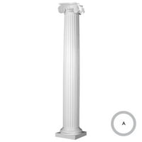 Ендура-каменна Кръгла нагъната заострена колона, гладка боя, Гръцки Ъглов Йонийски капитал и тосканска основа 12 диаметър 9' обща височина-Неразплитана цяла