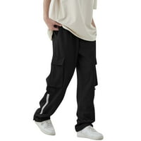 Мъже памук модни спортни ежедневни панталони еластична талия прав крак свободни панталони черен размер xxl