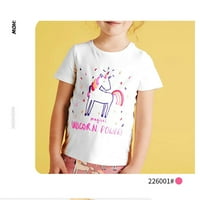 Тениски за момичета за деца деца шорти тениски модни карикатури за печат на еднорог бебе памук тениски, 12M-8t