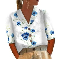 Блуза Дамски ежедневни Мода къс ръкав почвен еднореден риза Топ синьо с
