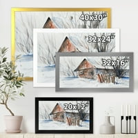 Дизайнарт 'Стара Изоставена Дървена Къща В Зимна Снежна Картина' Традиционна Рамка Арт Принт