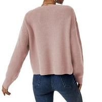Небрежни обикновени кръгли пуловери с дълъг ръкав бебешки розови женски пуловери