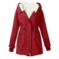 Дамски зимен топъл плътно цвят с качулка с качулка джобове яке палто червено xxl