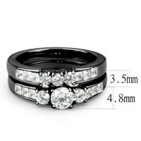 Двойка пръстен комплект дамски черен неръждаема стомана Каменна кръг CZ сватбен пръстен Мъжете въртяща се лента Размер W5M7
