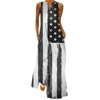 Манксиву Плюс размер рокля Ден на независимостта за жените Случайни Плюс размер в врата рокля без ръкави ежедневно Мода американски 4-ти юли печат Макси врата Реко?