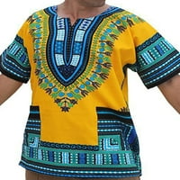 Noilla Men Dashiki тениска африкански тениски за печат племенни фестивал летни върхове Мъжки ежедневни блузи хипи тройници тъмно жълт xl