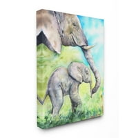 Ступел индустрии Сладко Бебе Слон семейство животно синьо акварел живопис платно стена изкуство от Джордж Дяченко