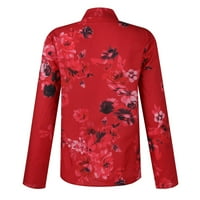 Feternal Women's Fashion Elegant Floral Flower Print Pullover Button Небрежно дъно женски ризи