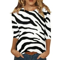 Ханас Топс ръкави ризи за жени Сладки печат Графични тийнейджъри Блузи Небрежни плюс размер Основни върхове Пуловер Зебра М