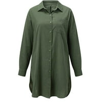 Дамска жилетка модна жена O-Neck Тениска с дълъг ръкав есен бутон Solid Cardigan върхове блуза армия зелено xxl