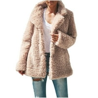 Ikevan жени плюс размер зима топло хлабаво плюшено палто с качулка с качулка