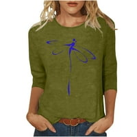 Ризи за ръкави за жени кръгла шия графичен воден отпечатък на свободни ежедневни професионални върхове за жени за работа по клирънс армия зелен размер XL