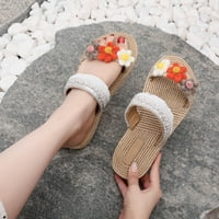 Daznico Womens Sandals Жени чехли дебел дъно плоско дъно приплъзване на лек отворен пръст перли пайети цветни цветя