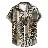 Odeerbi Summer Lounge риза за мъжки ежедневна модна карирана риза с къс ръкав запушване на яка блуза каки