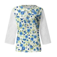 MRIGTRILES блузи за жени флорални отпечатани туники за ръкави Копче на шията свободна форма на блузи тениски тениска