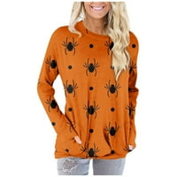 Ризи с дълъг ръкав за жени за жени Хелоуин печат Графични тийнейджъри Блузи Небрежни плюс размер Основни върхове Пуловер