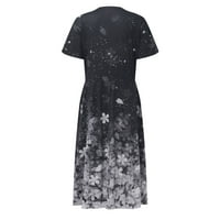 Дамска лятна рокля Дамски летни ежедневни модни флорални щампи с къс ръкав в-врата Суинг рокля