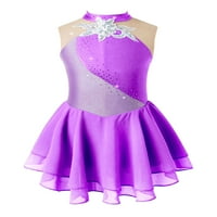 Момичета лъскав кристан за кънки за кънки балет балет танцов Leotard Purple 12