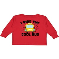 Инктастичен аз се вози на хладно автобус с жълт автобус подарък малко момче или малко момиченце тениска с дълъг ръкав